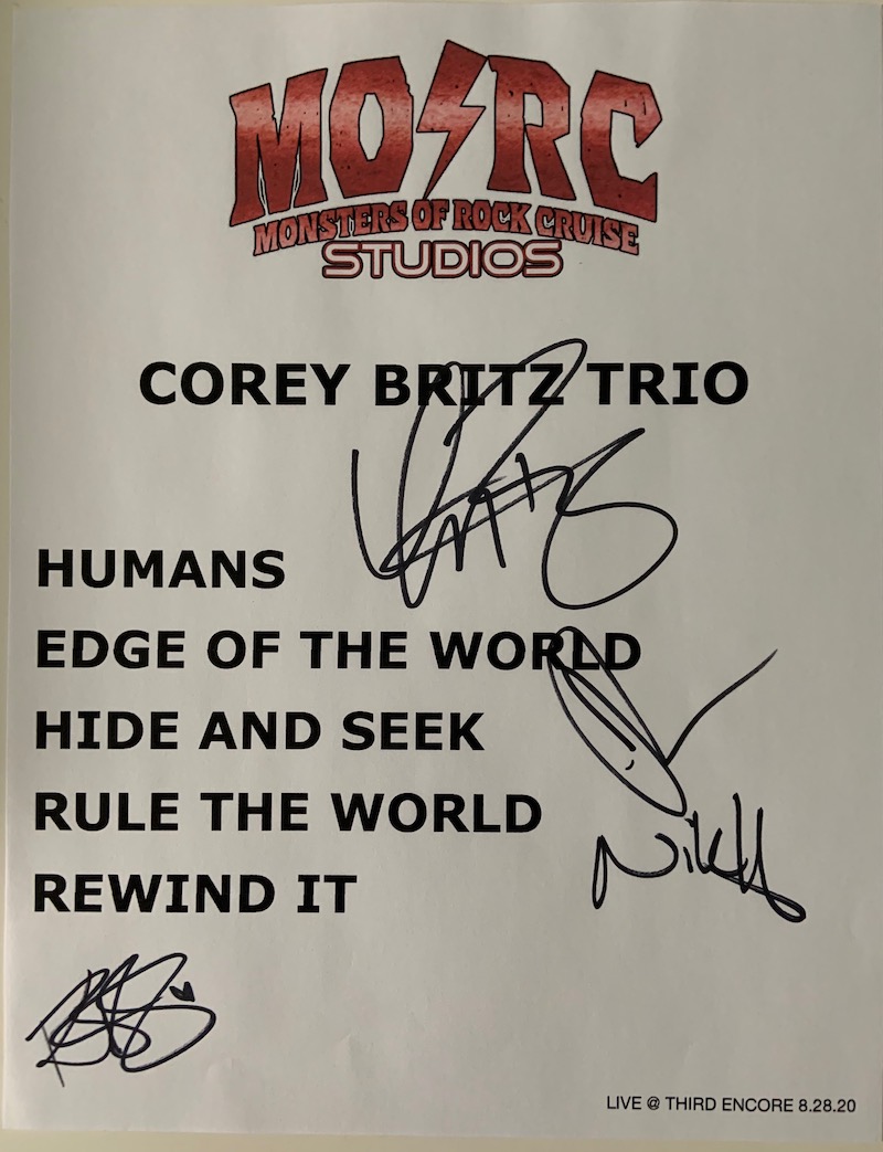 Corey Britz Signed Setlist Monster of Rock Cruise